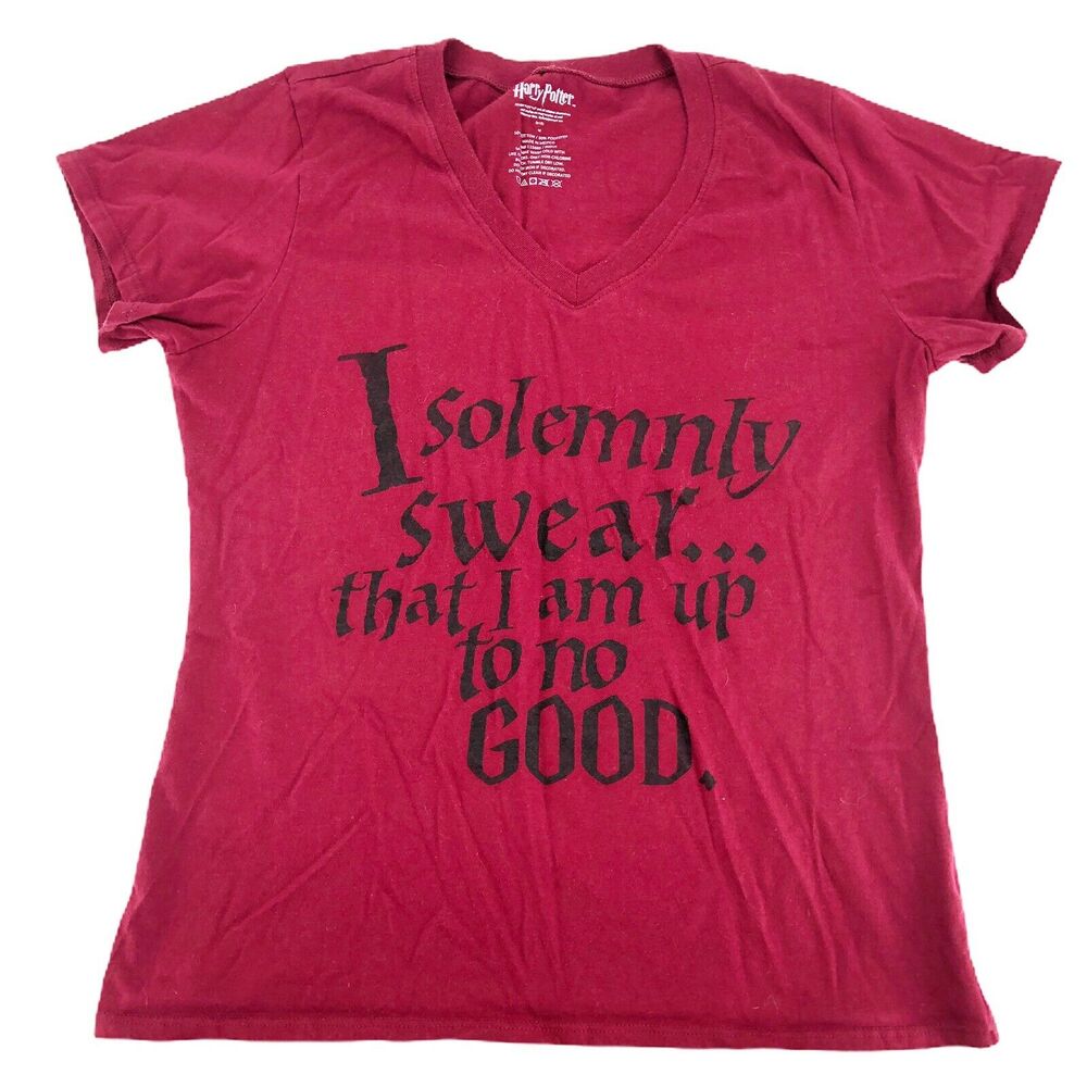 Harry Potter Tee Shirt M Red Up To No Good V Neck Cotton Blend Wizards